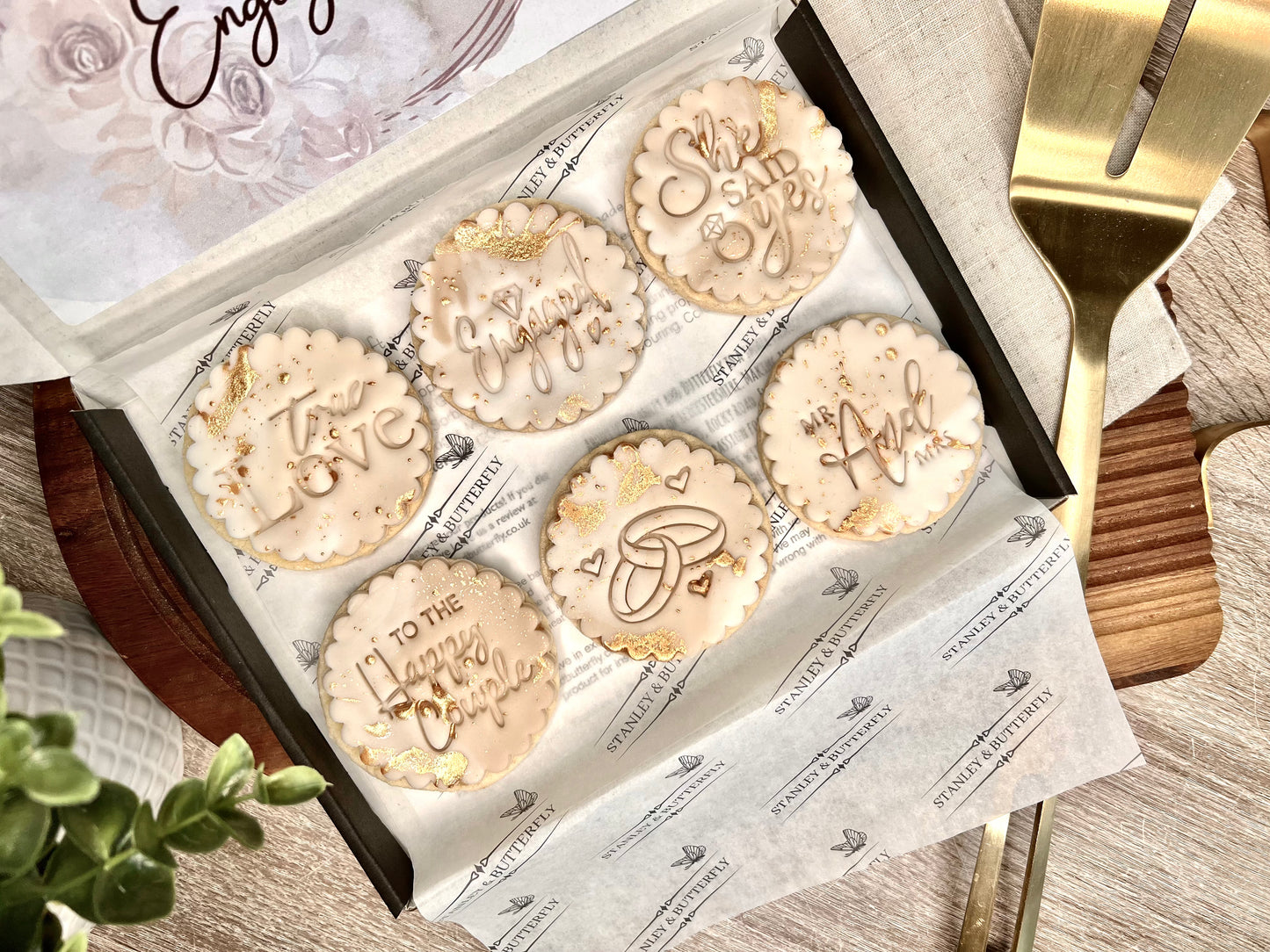 Gold Lustre Engagement Biscuits